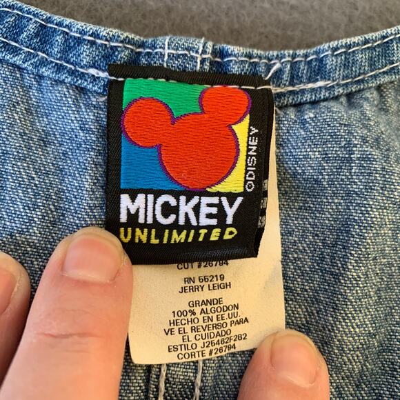 Vintage Mickey Goofy Unlimited Disney Denim Jean Overall Jumper Dress Large - Picture 6 of 9